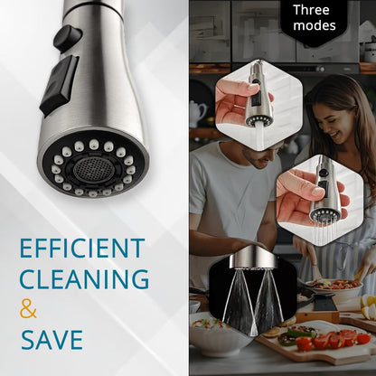 HPUFKOT Kitchen Faucet with Pull Down Sprayer Multitask Mode Single Handle High Arc Pull Out Kitchen Sink Faucet Offers Efficient Cleaning for RV (Silver)