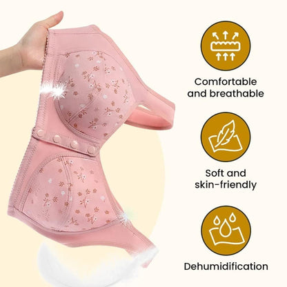 ObjFoch Daisy Bra, Front Snap Closure, Posture Correction, Wirefree, Cotton, S - 6XL, Stripe-Pink