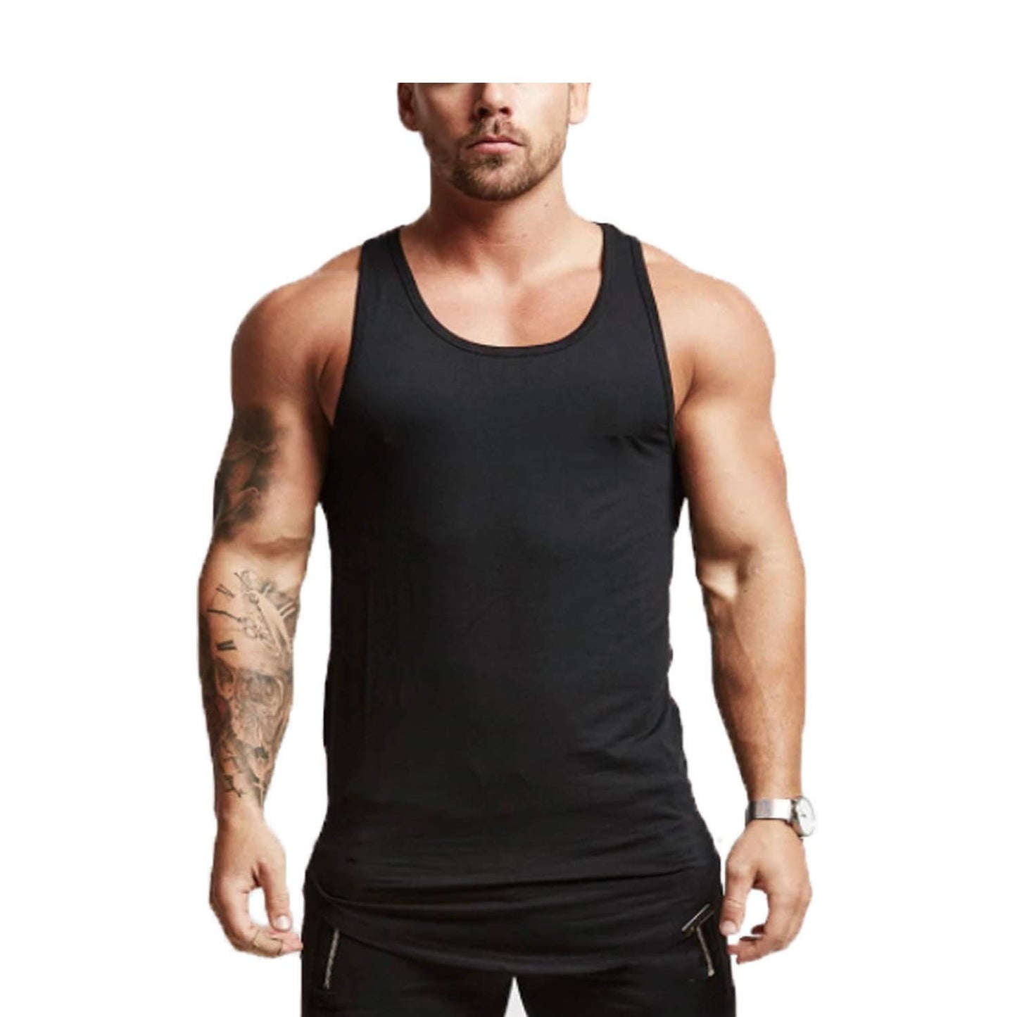 Mens Workout Stringer Tank Tops Fitness Performance Muscle Sleeveless Shirts Gym Training Bodybuilding Vest(BK 2XL)