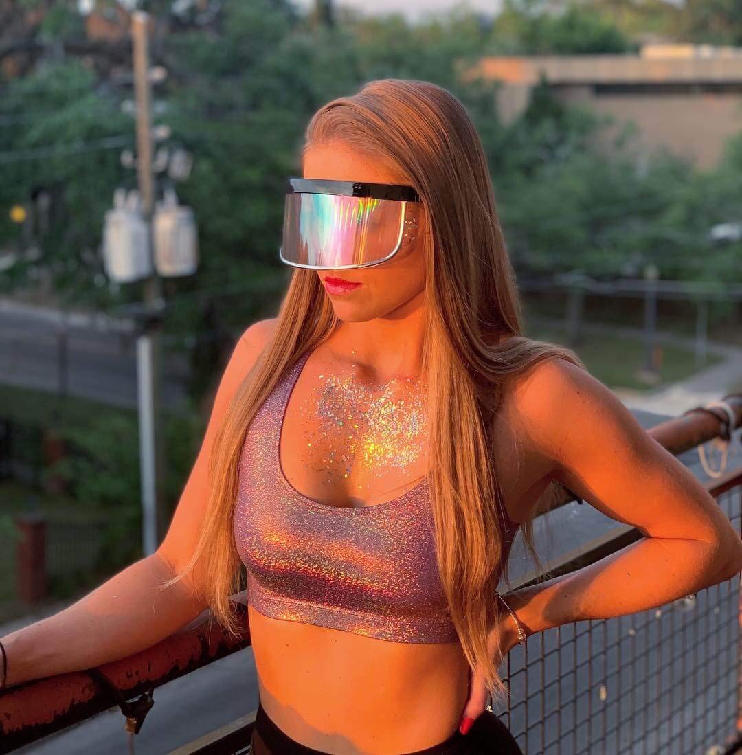 GloFX Rainbow Mirror Diffraction Visor Glasses – Cyberpunk Festival Essentials for Rave Outfits, Light Shows, Festivals & UV Protection, Must-Have Rave Accessories