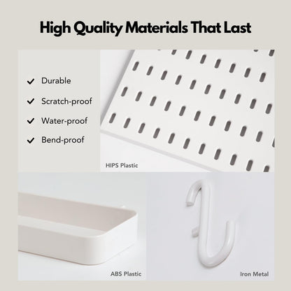 Keepo Pegboard Combination Kit, Pegboards and Accessories Modular Hanging for Wall Organizer, Crafts Organization, Ornaments Display, Nursery Storage, Peg Board (White, 22″×22″)