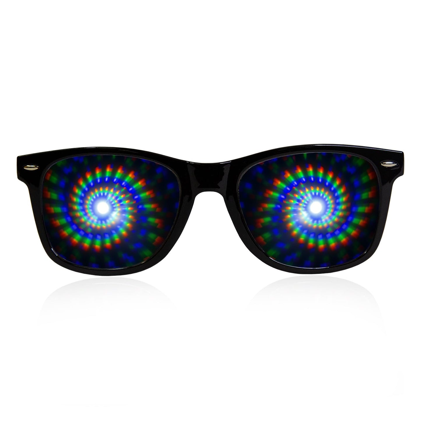 GloFX Black Frame Spiral Diffraction Glasses – Laser Etched for Hypnotic Spiral Light Effects, Flexible & Durable for Raves & Festivals