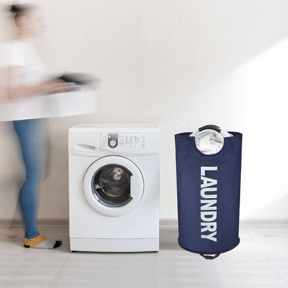 Maxsilan 90L Large Laundry Basket, Freestanding Tall Clothes Hamper, Collapsible Laundry Bag, Dark Blue