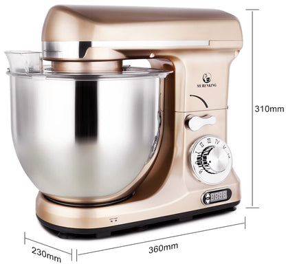 MURENKING Professional Stand Mixer, 6-Qt with Timer, MK37 500W 6-Speed Tilt-Head Food Electric Mixer Kitchen Machine,Plastic (Champagne)