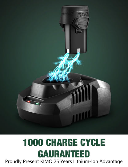 KIMO Cordless Electric Ratchet Wrench Set, 40 Ft-lbs, 400 RPM, 12V Cordless Ratchet Wrench 3/8" w/ 60-Min Charger, 7 Sockets, 1/4" adapter, 2-Pack 2000mAh Lithium-Ion Batteries, Variable Speed Trigger