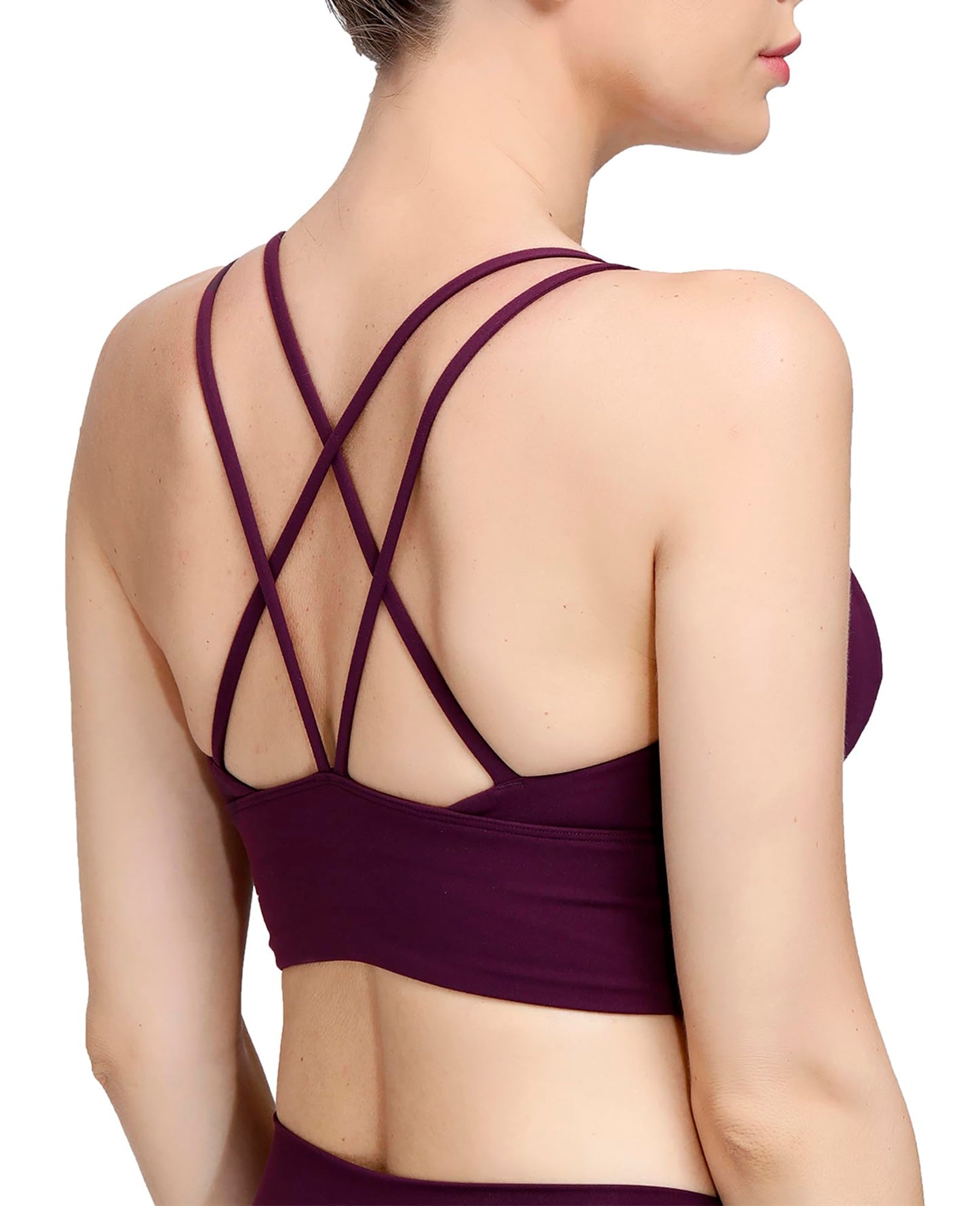 MotoRun Womens Push-Up Padded Strappy Sports Bra Cross Back Wirefree Fitness Yoga Top Maroon&Black 2 Packs, Medium