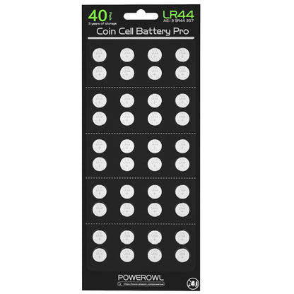 POWEROWL High Capacity LR44 Batteries 40 Pack, L1154F AG13 357 303 SR44 A76 Premium Alkaline Battery 1.5V Button Coin Cell Batteries
