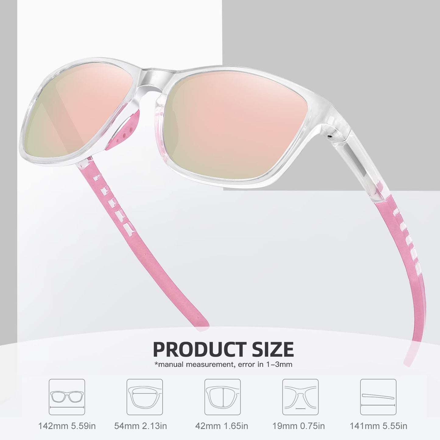 MEETSUN Polarized Sports Sunglasses for Women Men Driving Running Cycling Fishing Sun Glasses UV400 Protection Transparent Frame-Pink Mirror Lens