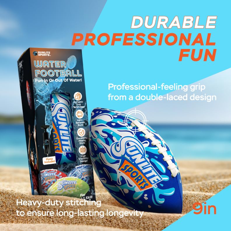 Sunlite Sports Waterproof Football, Outdoor Play, For Pool Beach Lake Park Water Toy, For Kids Children Teens Adults, Family Fun