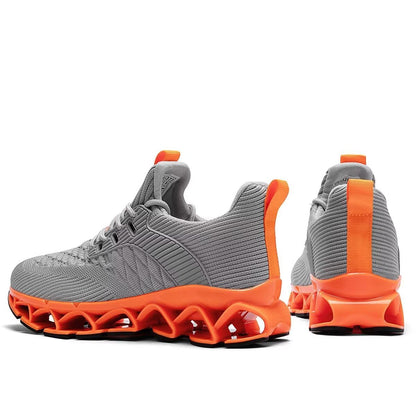 Men's Running Shoes Breathable Mesh Walking Shoes Slip on Tennis Sneakers Fashion Non Slip Work Sport Gym Cross Trainers Beige Orange