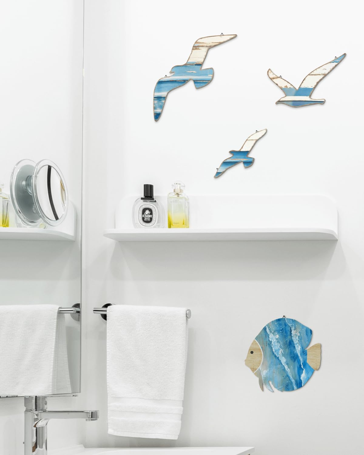 Putuo Decor 3pcs Seagull Wall Hanging, Nautical Wall Decor Sea Bird Wooden Art, Seagulls Decor for Beach Room Decor Lake House Bathroom Beach Art Decor Nautical Wall Decal Nursery