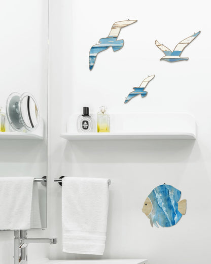 Putuo Decor 3pcs Seagull Wall Hanging, Nautical Wall Decor Sea Bird Wooden Art, Seagulls Decor for Beach Room Decor Lake House Bathroom Beach Art Decor Nautical Wall Decal Nursery