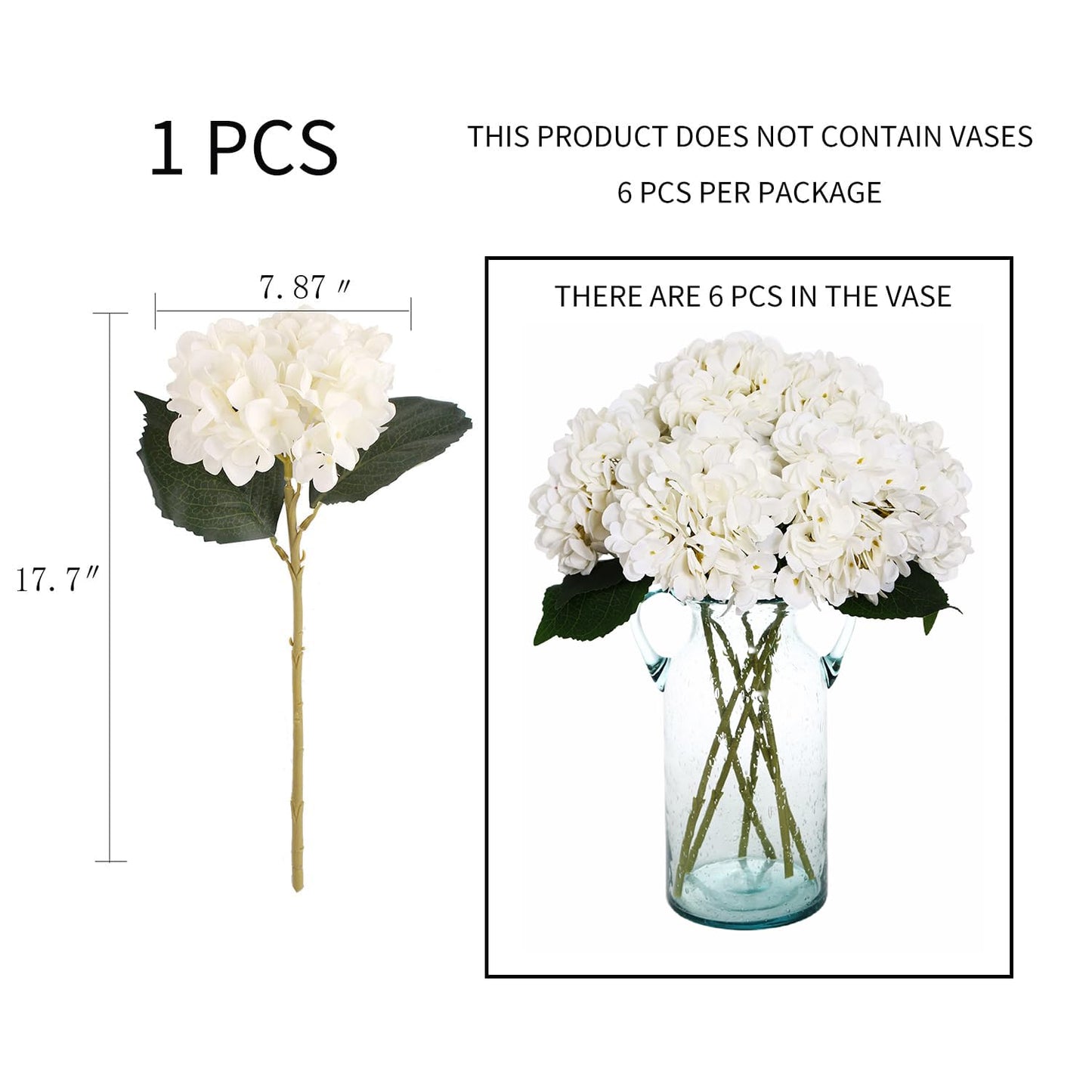 Kimura's Cabin 6pcs Fake White Flowers Artificial Silk Hydrangea Flowers Bouquets Faux Hydrangea Stems for Home Table Centerpieces Wedding Party Decoration (White)