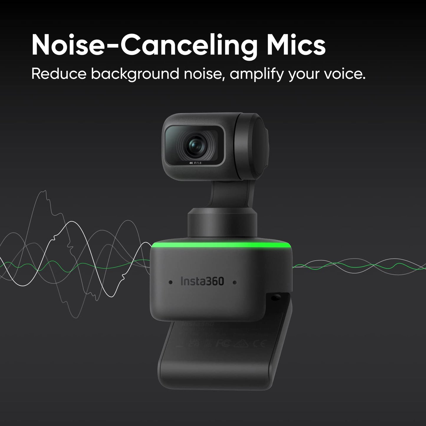 Insta360 Link - PTZ 4K Webcam with 1/2" Sensor, AI Tracking, Gesture Control, HDR, Noise-Canceling Microphones, Specialized Modes, Webcam for Laptop, Live Streaming, Zoom Certified