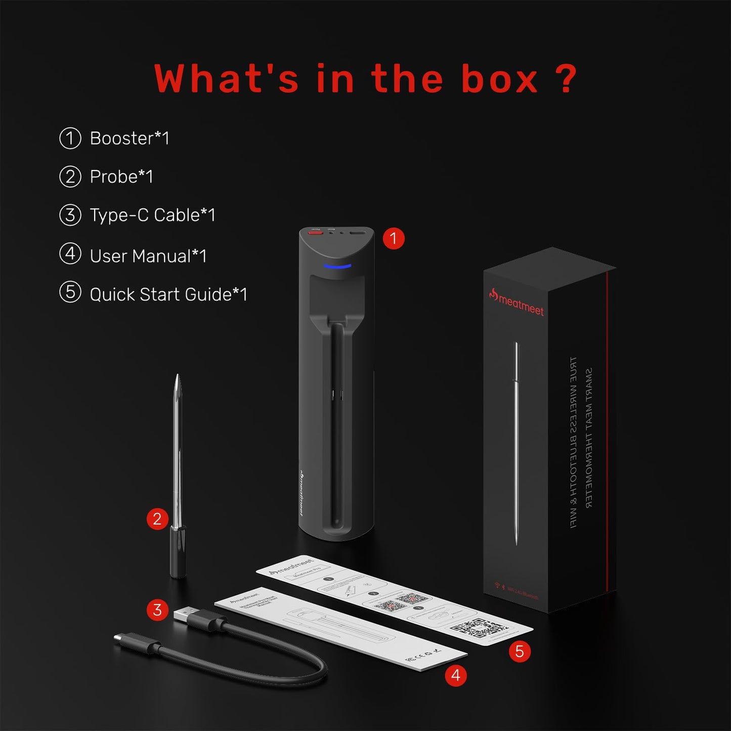 Meatmeet Pro Smart WiFi Wireless Meat Thermometer, Unlimited Range, Improved Stability, Ultra-Thin Probe, Bluetooth Digital Food Thermometer for Remote Monitoring of Oven/Kitchen/BBQ/Grill/Rotisserie