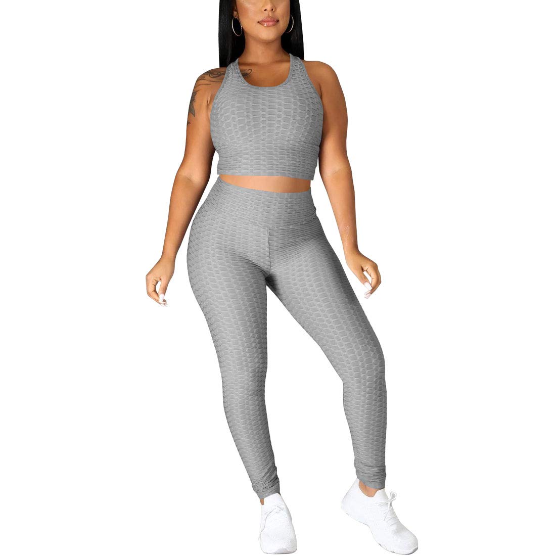 Nimsruc Workout Sets For Women 2 Piece Outfits Sexy Jogging Suits Summer Casual Sweatsuits Bodycon Tracksuits Gray M