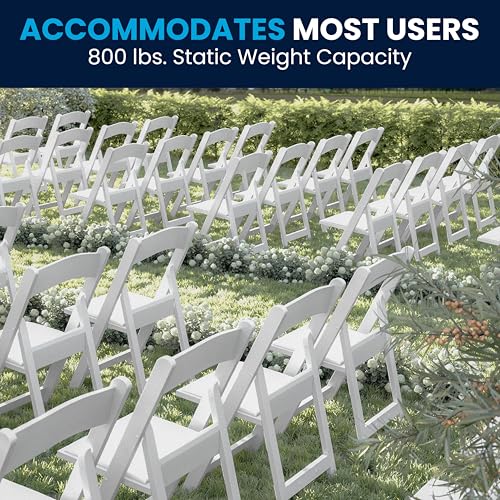 Flash Furniture Hercules Series Folding Chair - White Resin - Set of 4 800LB Weight Capacity Comfortable Event Chair - Light Weight Folding Chair