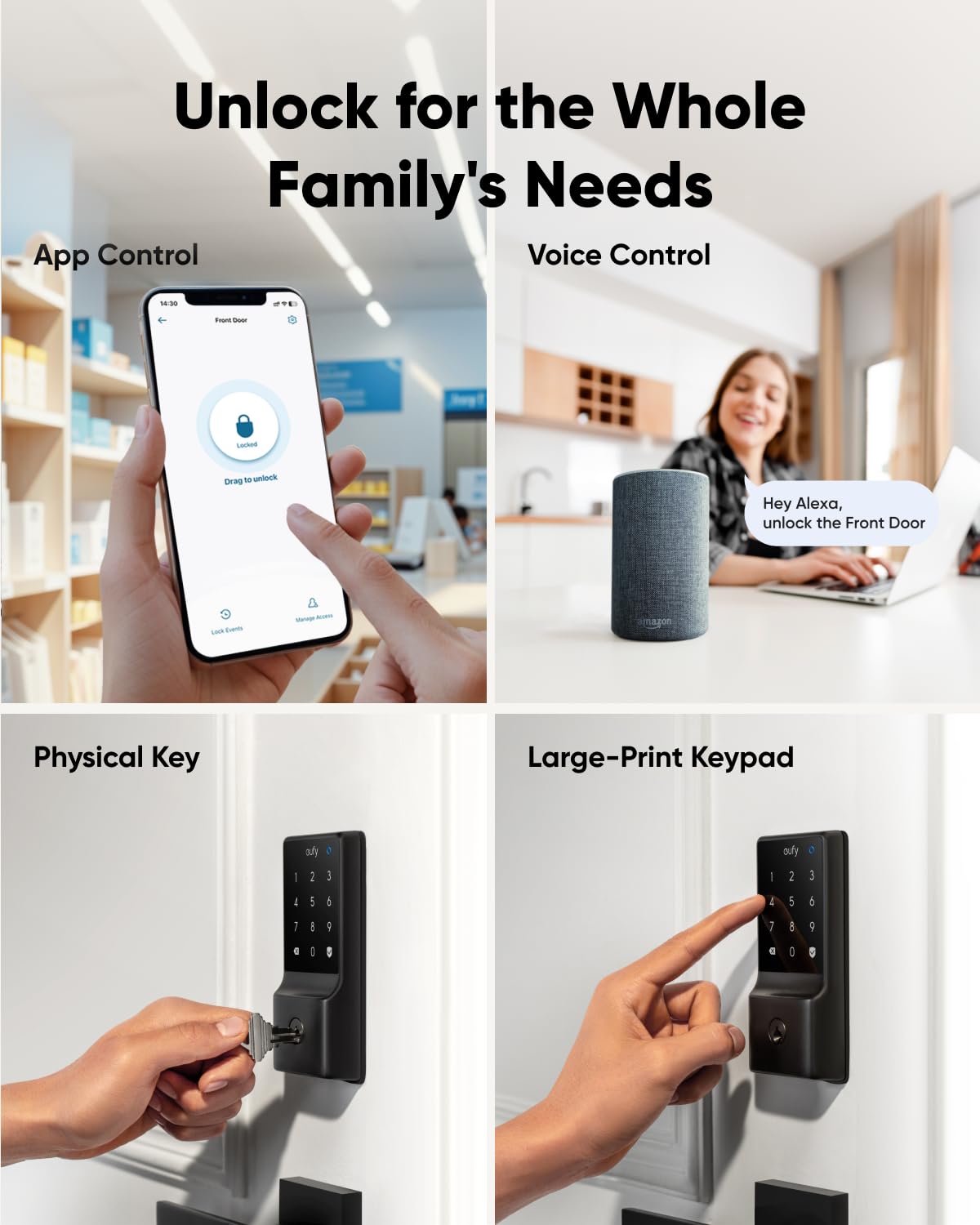 eufy Security Smart Lock C34, Keyless Entry Door Lock with Apple Home Ecosystem, Built-in Wi-Fi Deadbolt for Front Door or Back, Supports Matter, Alexa, Google Home, SmartThings