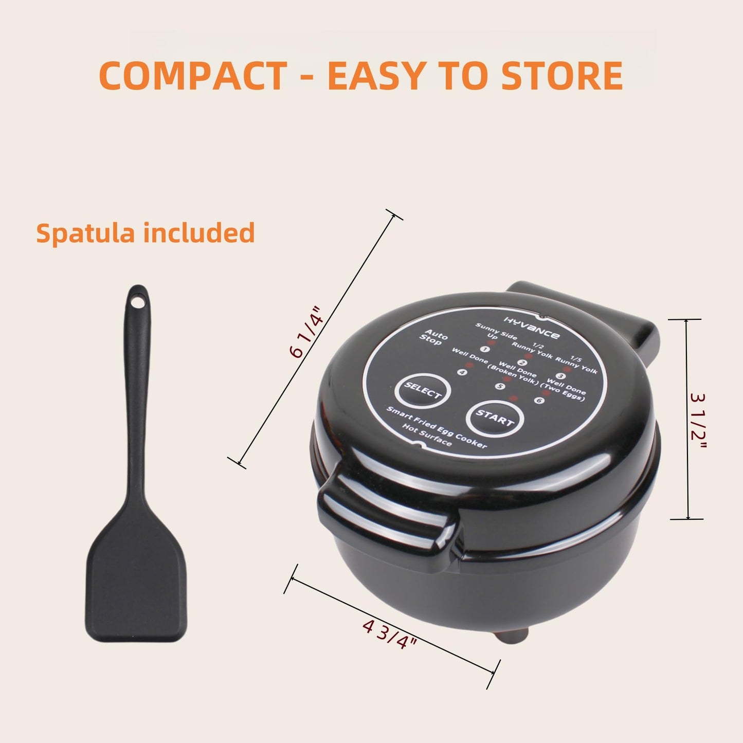 Hyvance Smart Fried Egg Cooker, Automatic Fried Egg Maker for 6 Features like Sunny Side Up, Over Easy, Fully Cooked & More. Auto Power Off, Alarm, Round Shape, Non Stick Coating (Black)