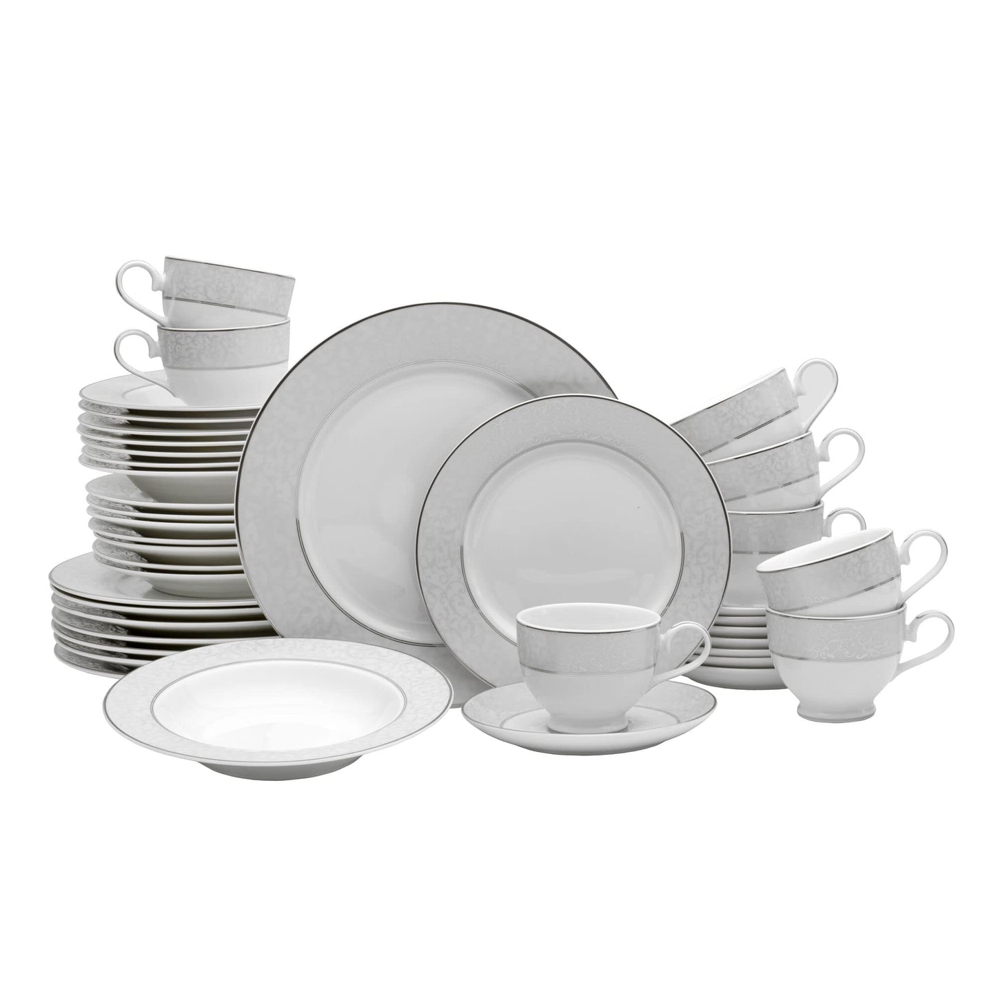 Mikasa Parchment 40-Piece Dinnerware Set, Service for 8, Durable Porcelain Plates, Bowls, and Mugs with Contemporary Design, Dishwasher Safe
