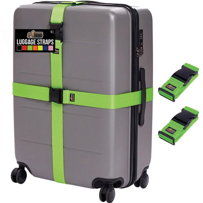 GORILLA GRIP Heavy Duty Adjustable Luggage Straps for Suitcases, Easy to Identify Travel Belt Connector Holds Suitcase Together, Extends Life of Bag, Strap Connects Two Bags, Accessories 2 Pack Green