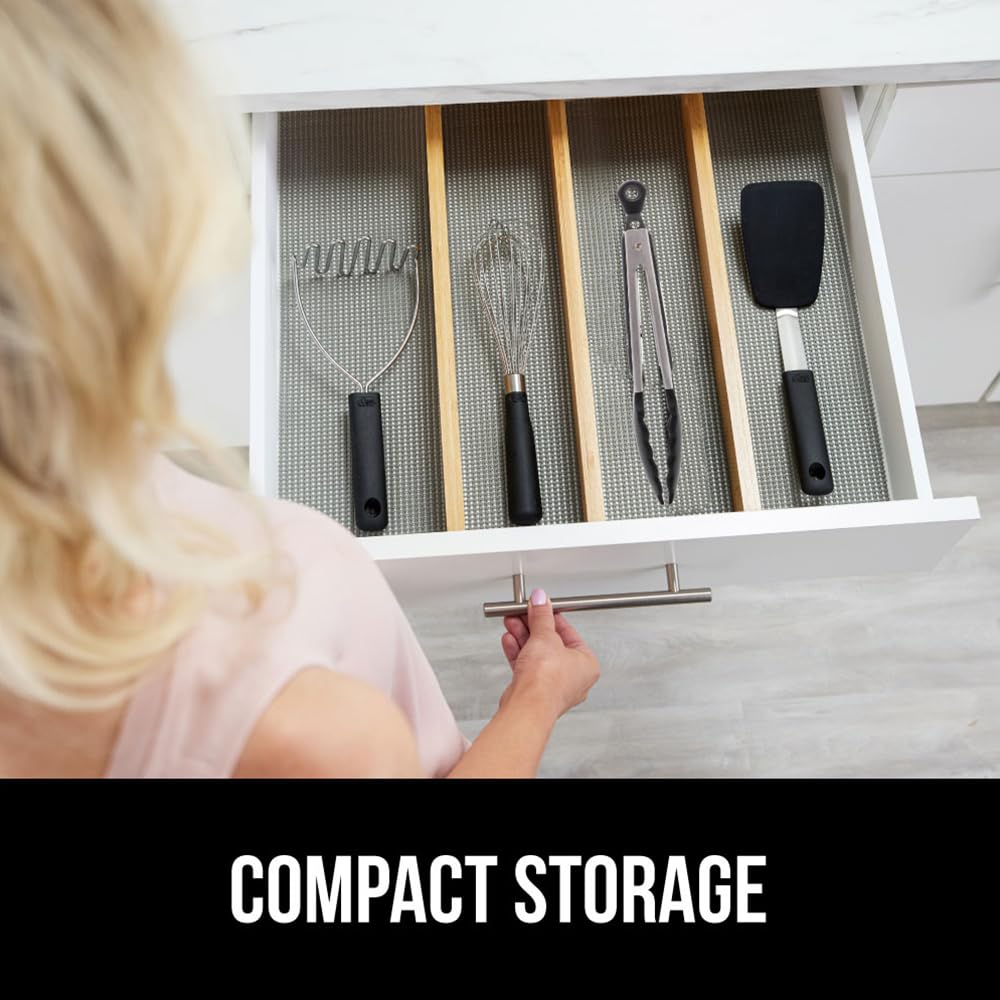 GORILLA GRIP Stainless Steel Heat Resistant Kitchen Tongs for Cooking, Set of 2 BBQ Tong, Non Scratch Silicone Tip for Pans, Strong Grip, Grab Food, Toss Salad, Air Fryer, Pull Lock, 7 + 9 Inch, Black