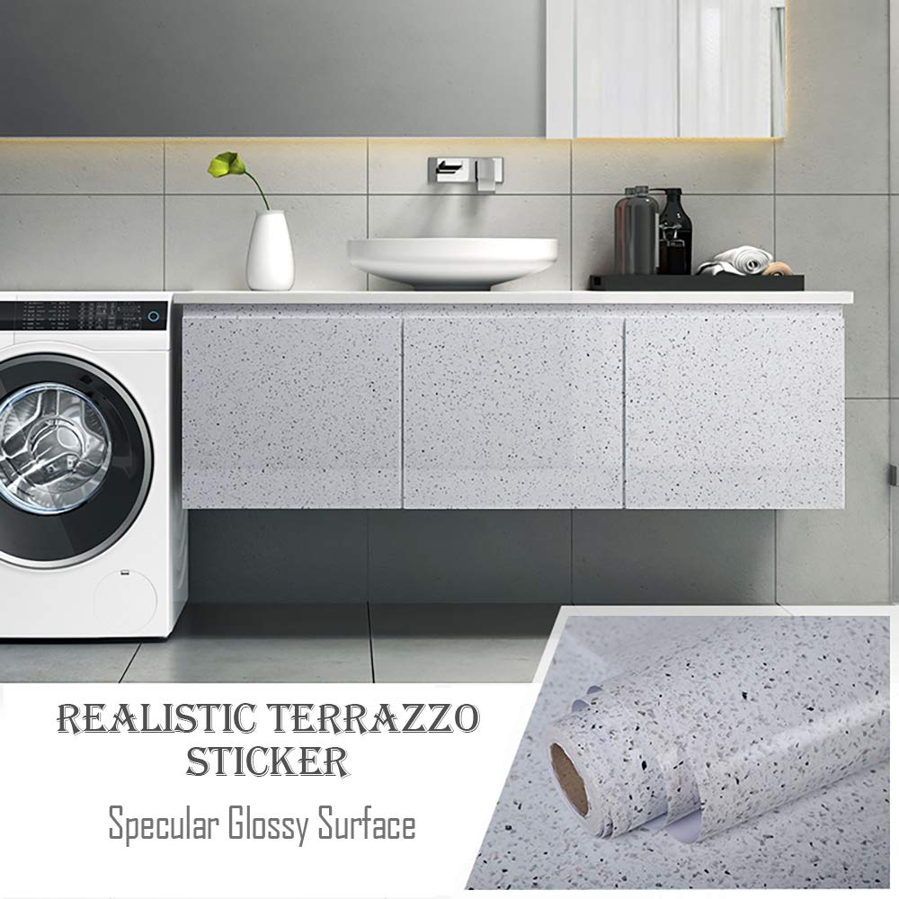 MelunMer Glossy Marble Contact Paper for Countertops Peel and Stick Wallpaper for Kitchen Waterproof Granite White Marble Sticker Self Adhesive Removable Wallpaper 118”×23.6” Easy to Install & Clean