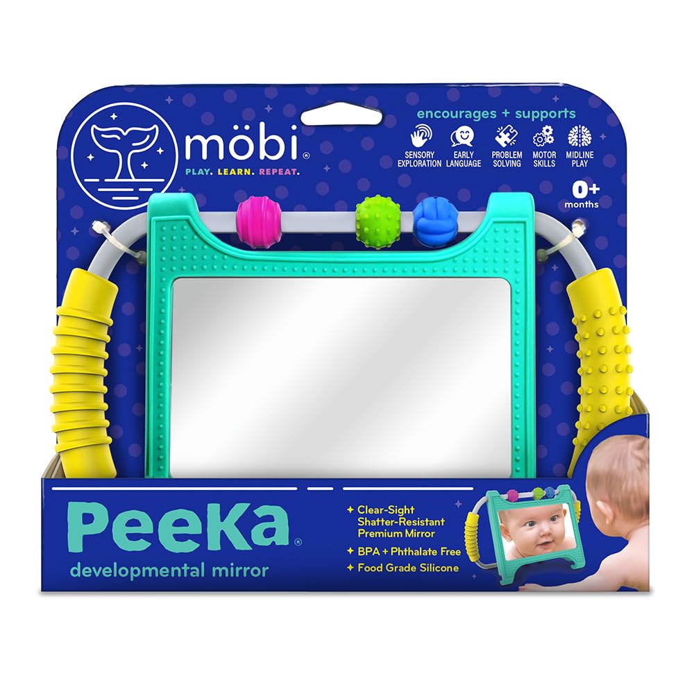Mobi Peeka Activity Toy - Tummy Time Baby Mirror, Food Grade Silicone Montessori Toys, Shatterproof Mirror for Babies, BPA and Phthalate Free - for 0-6 Months Newborns and Up