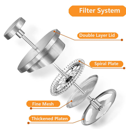 Meelio Small French Press 350ml, Double-Wall Insulated French Press Coffee Press Stainless Steel for travel camping, Single Cup Pour Over Coffee Maker (1 cup, 12 OZ)