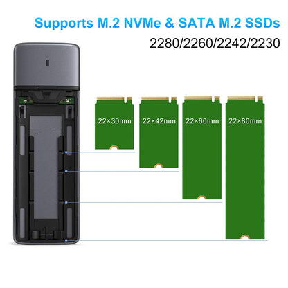 M.2 NVMe SATA SSD Enclosure Adapter Tool-Free,Sokiwi USB 3.2 Gen2 10Gbps External to USB PCI-E 6Gbps SATA M-Key / B+M Key, NVMe Reader Support UASP Trim for SSDs 2230/2242/2260/2280
