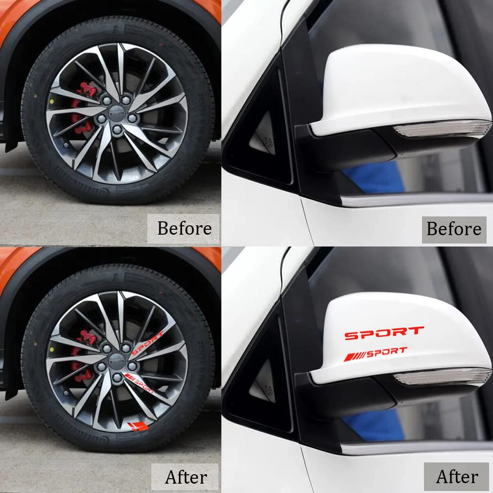 Pincuttee 14pcs Car Decal Stickers,Wheel Rim Decal Sticker,Sport Logo Reflective Stickers,Sport Emblem Car Rear Bumper Sticker,Rear Mirror Decals for All Vehicles(Red,14PCS)