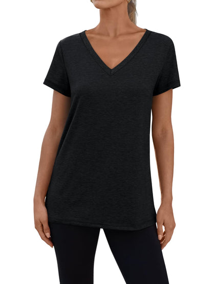 3 Pack V Neck T Shirts for Women Short Sleeve Tshirts Summer Casual Tops Loose Fit Basic Tees GreenRedBlack XL