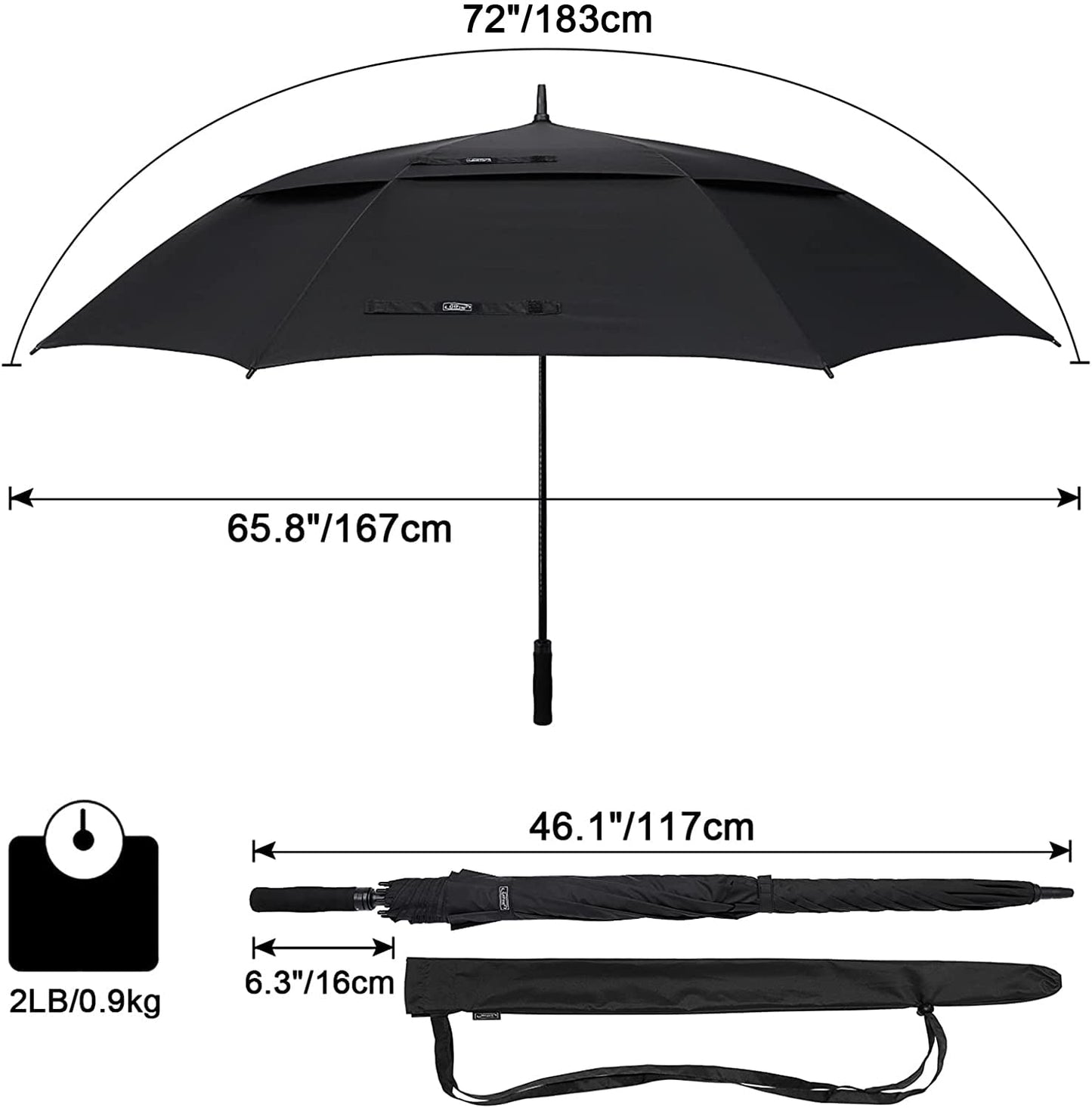 G4Free 72 Inch Huge Large Oversize Golf Umbrella Automatic Open Double Canopy Vented Windproof Stick Umbrella, 6 Ft Heavy Duty For Outdoor Doorman Family(Black)