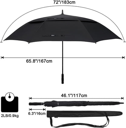 G4Free 72 Inch Huge Large Oversize Golf Umbrella Automatic Open Double Canopy Vented Windproof Stick Umbrella, 6 Ft Heavy Duty For Outdoor Doorman Family(Black)
