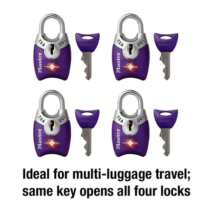 Master Lock 4689Q TSA Approved Luggage Lock, 4 Pack, Colors May Vary