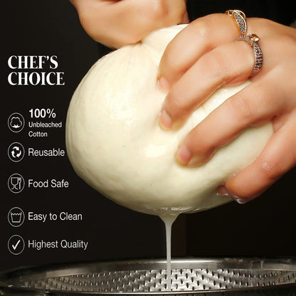 PACKARDI 8 PCS Grade 100+ Cheese Cloths 20x20 Inch, Reusable and Washable Cheesecloths for Straining,100% Unbleached Pure Cotton Lint Free, Ultra-Fine Cheese Cloth for Baking & Juicing (52×50 TPI)