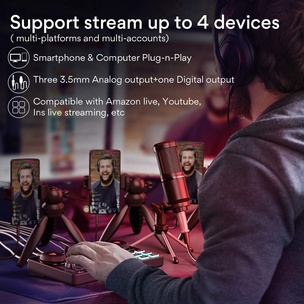 MAONO Podcast Equipment Bundle Audio mixer All-in-One Podcast Production Studio with 3.5mm Microphone for Live Streaming, Podcast Recording, PC, Smartphone, DJ MaonoCaster Lite (AU-AM200-S1)