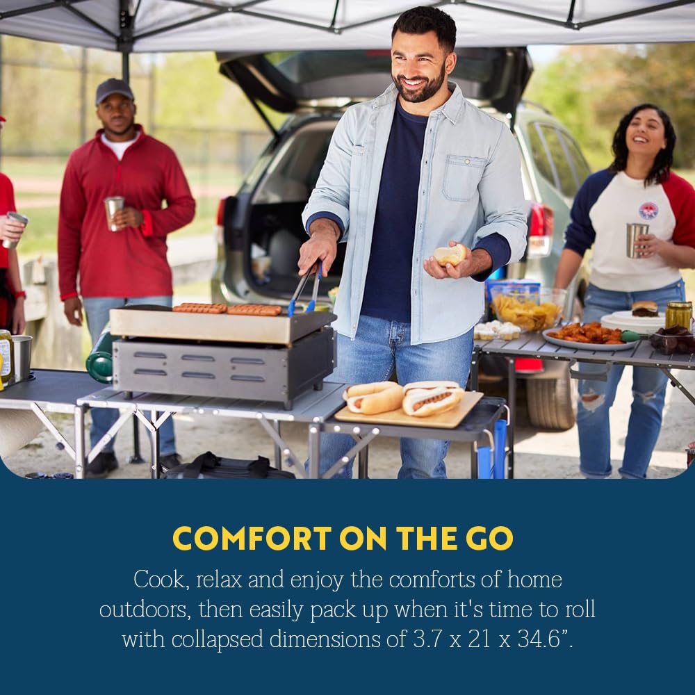 GCI OUTDOOR Slim-Fold Cook Station | Portable Folding Kitchen Table with a Heat Resistant Tabletop, 4 Side Tables & Storage Rack, Perfect for Picnics & Camping Trips