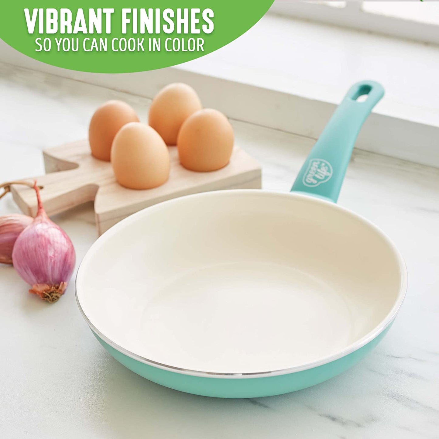GreenLife Nonstick 8" Frying Pan Skillet, Non-Toxic PFAS-Free Ceramic Nonstick, Dishwasher & Oven Safe, Stay-Cool Handles, Wobble Free, Turquoise