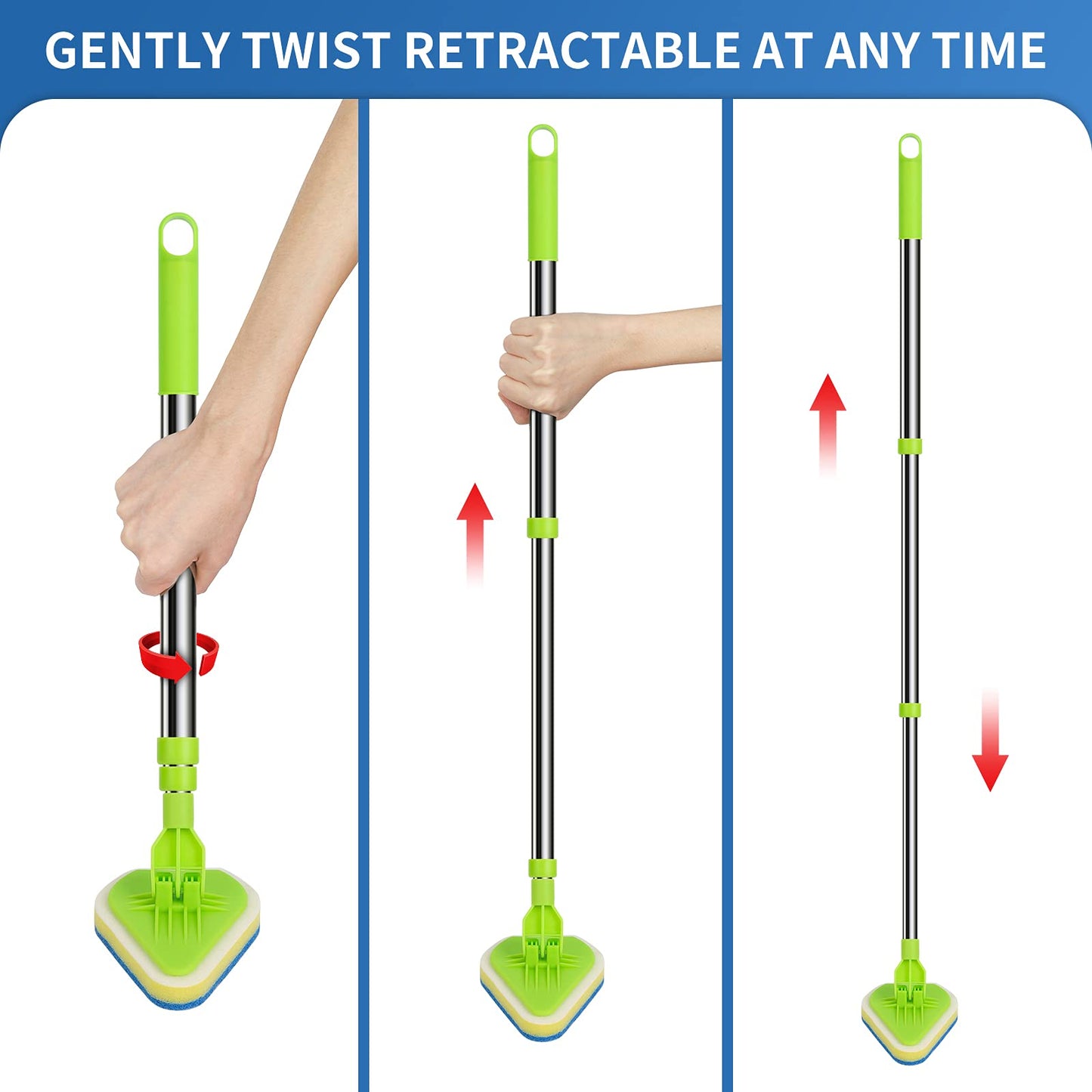 JDNOZW 2 in 1 Scrub Cleaning Brush with 37” Long Extendable Handle,1 Stiff Bristle and 3 Sponge Brushes, Lightweigh Detachable Shower Scrubber for Cleaning Bathroom Shower Bathtub Glass Tile Floor