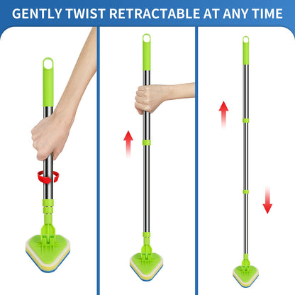 JDNOZW 2 in 1 Scrub Cleaning Brush with 37” Long Extendable Handle,1 Stiff Bristle and 3 Sponge Brushes, Lightweigh Detachable Shower Scrubber for Cleaning Bathroom Shower Bathtub Glass Tile Floor