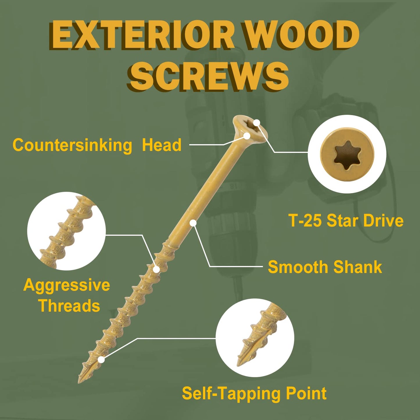 LIONMAX Deck Screws 3 Inch, Wood Screws #10 x 3, 300 PCS, Rust Resistant, Exterior Epoxy Coated, Outdoor Decking Screws, Torx/Star Drive Head Deck Screw, T25 Star Bit Included, Tan