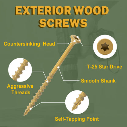 LIONMAX Deck Screws 3 Inch, Wood Screws #10 x 3, 300 PCS, Rust Resistant, Exterior Epoxy Coated, Outdoor Decking Screws, Torx/Star Drive Head Deck Screw, T25 Star Bit Included, Tan