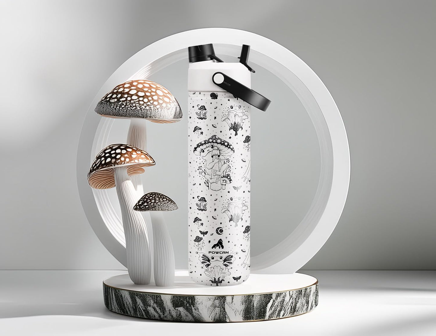 POWCAN 26 oz Insulated Water Bottle with 2-in-1 Straw and Spout Lid, Keep Cold 24H, Leak-Proof, Fits in Car Cup Holder, Stainless Steel Water Bottle for Sports, Travel, Gym, and School (Swamp Doodle)