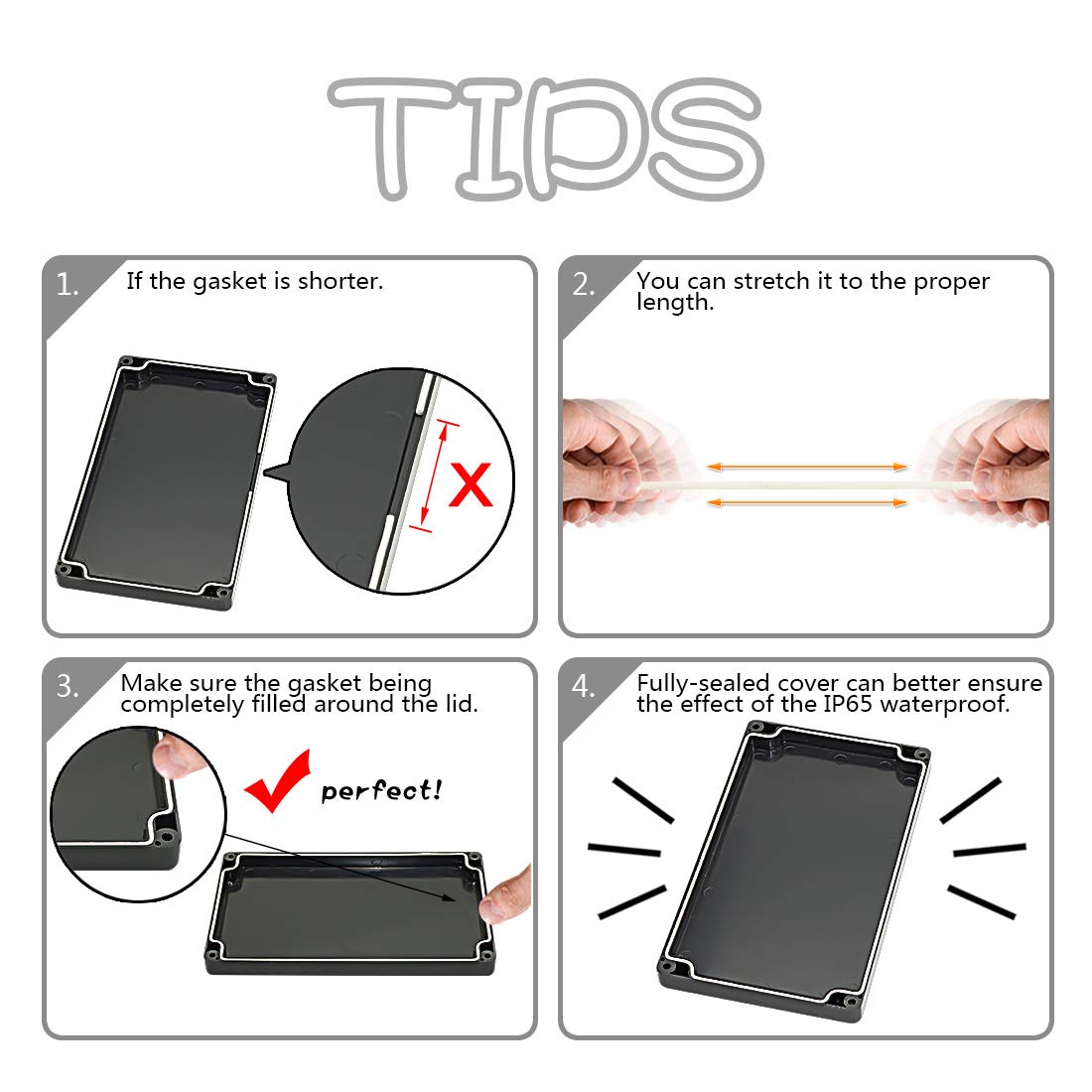 LeMotech Project Box ABS Plastic Junction Box IP65 Waterproof Hobby Box Electrical Boxes Universal Enclosure for Electronic Black 7.8 x 4.7 x 2.2 inch(200x120x56mm)（Pack of 1