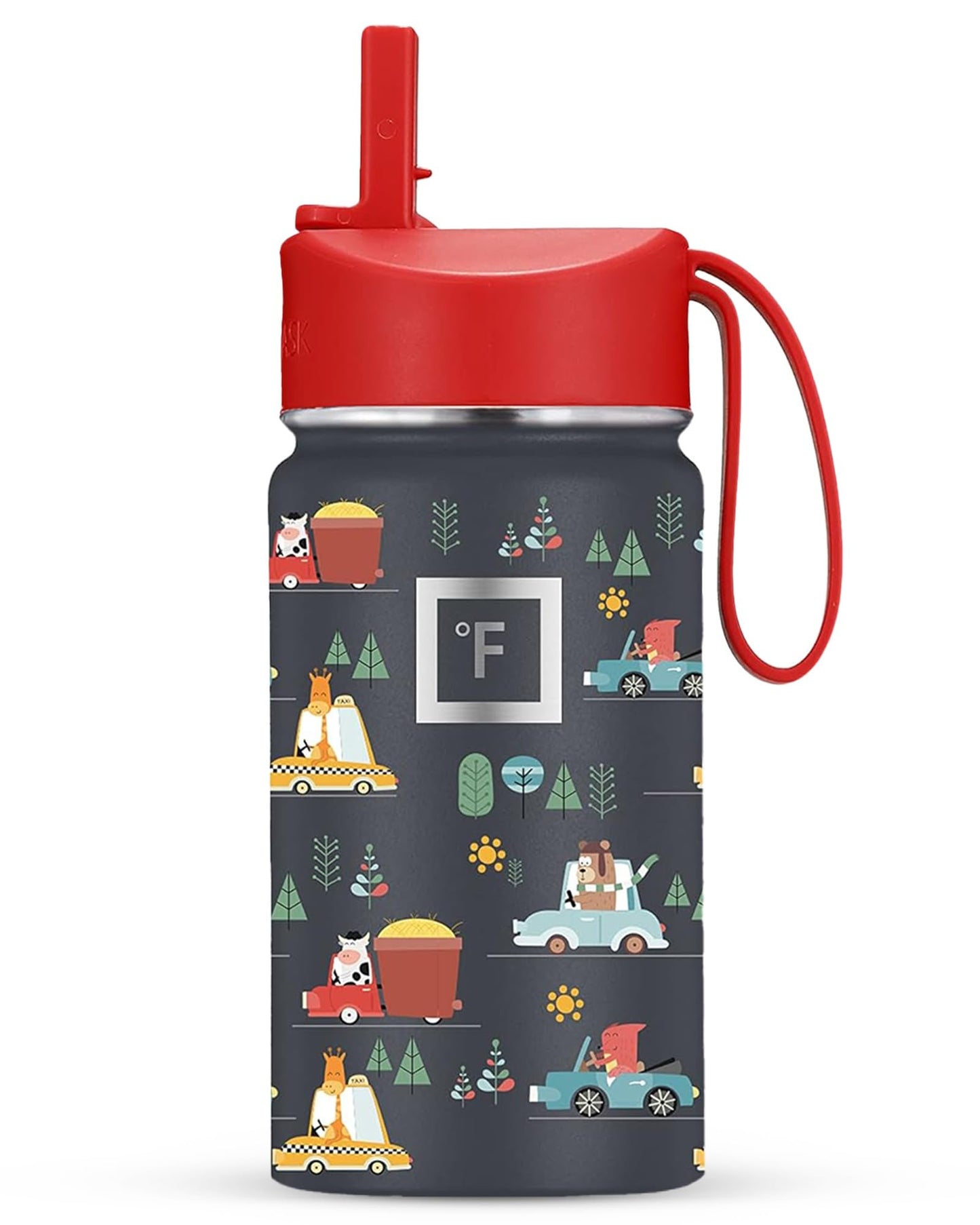 IRON °FLASK Kids Water Bottle - Straw Lid, 20 Name Stickers, Vacuum Insulated Stainless Steel, Double Walled Tumbler Travel Cup, Mug - Roadtrip, 14 Oz