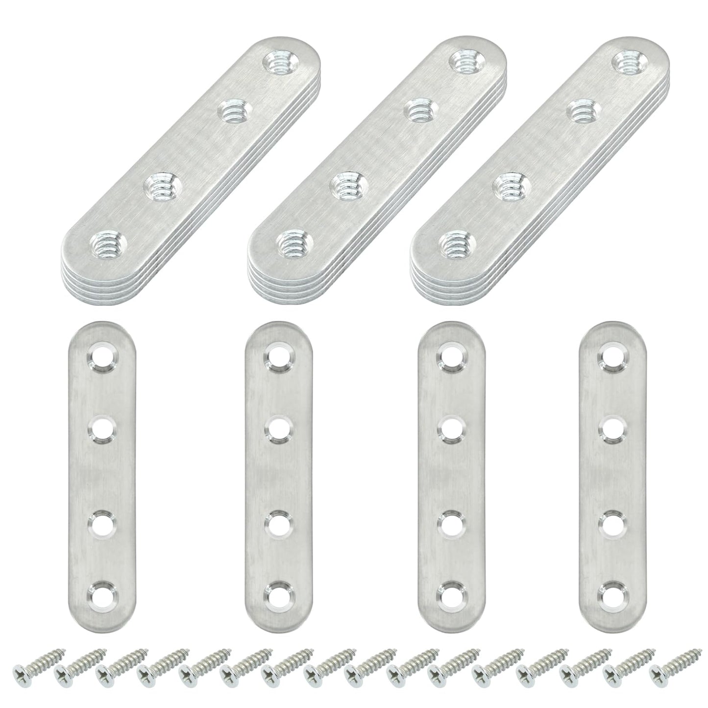 Rierdge 16 Pack 3 Inch Stainless Steel Flat Plate Straight Bracket Flat Metal Brace Bracket, 80mm Metal Brackets Mending Repair Plate Brace with Screws for Wood Straight Brace