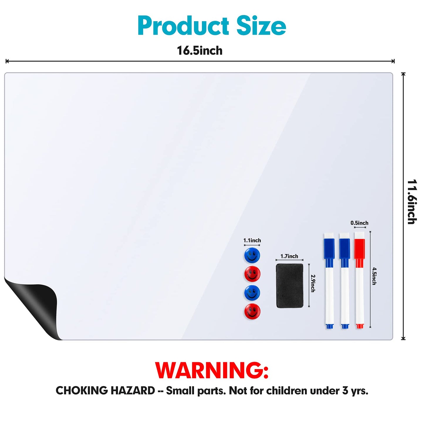 Magnetic Dry Erase White Boards for Refrigerator, 2 Pack 17”x12” Fridge Whiteboards Menu Organizer Boards, 3 Markers with Eraser, 1 Big Dry Eraser and 4 Pin Magnets for Grocery List, Planner, Kitchen