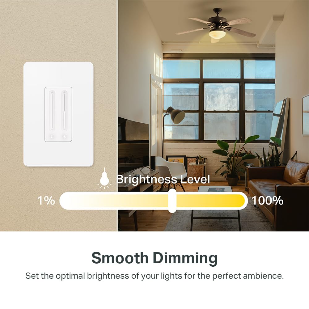 Kasa Smart Ceiling Fan Control & Dimmer Switch | Adjustable 4-Speed Fan & Brightness Control | Works w/Apple HomeKit, Alexa & Google Home | 2.4G Wi-Fi Only, Single Pole, Neutral Wire Required | KS240