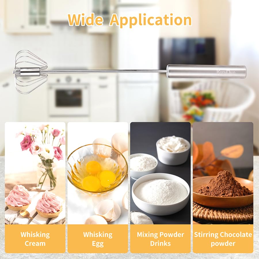 KSENDALO SUS304 Stainless Steel Whisk & Beater Set - Manual & Automatic Handheld Easy Semi-Auto Mixer for Cooking - 12 & 14inch Frother Spinner, Mixer & Stirrer for Eggs, Hand, and Milk